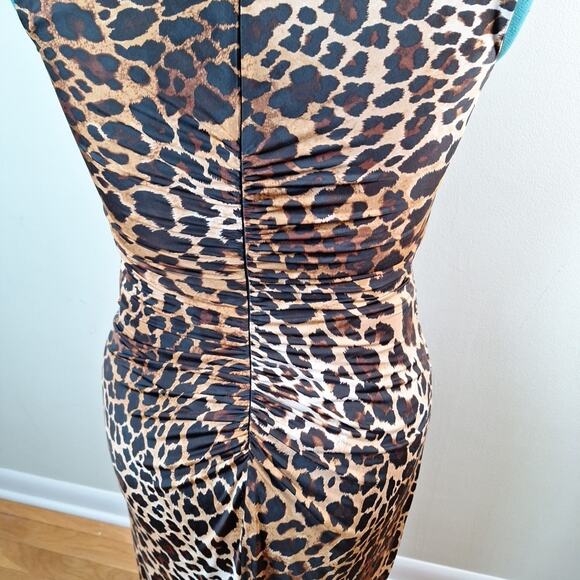 Vintage Y2K Cache Animal Print Leopard Print Bodycon Dress Ruched Women Size 10 - Picture 5 of 8